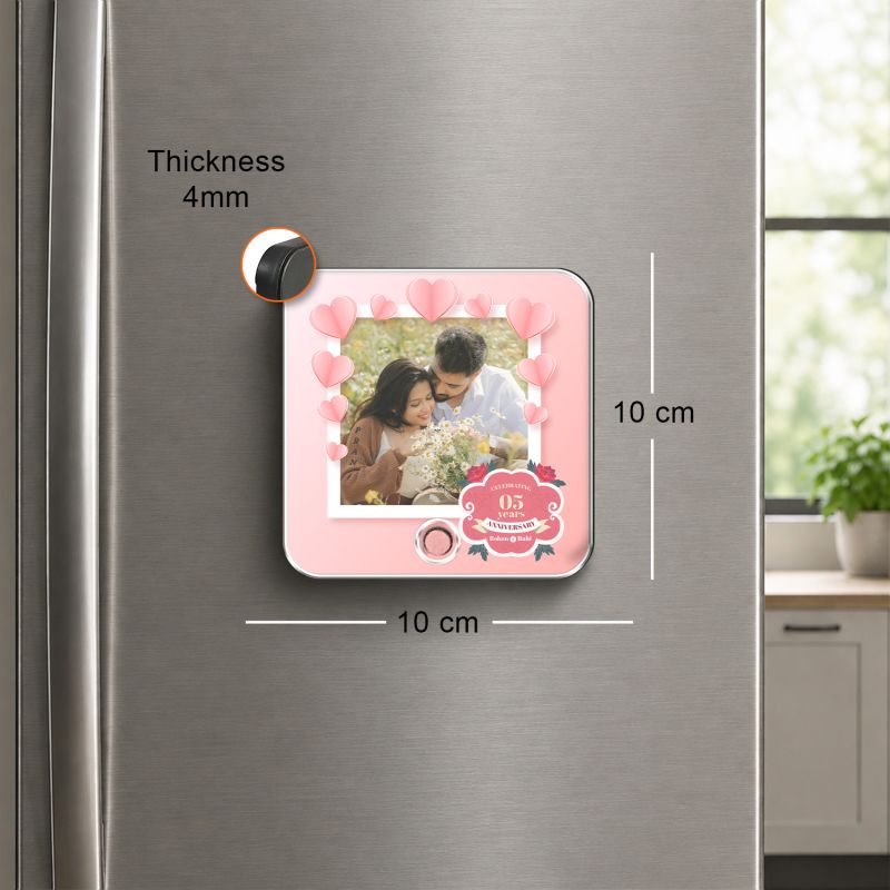 Personalized 5th Anniversary Musical Fridge Magnet Custom with Photo & Song Rechargeable Speaker 5th for Parents, Husband Wife & Couples